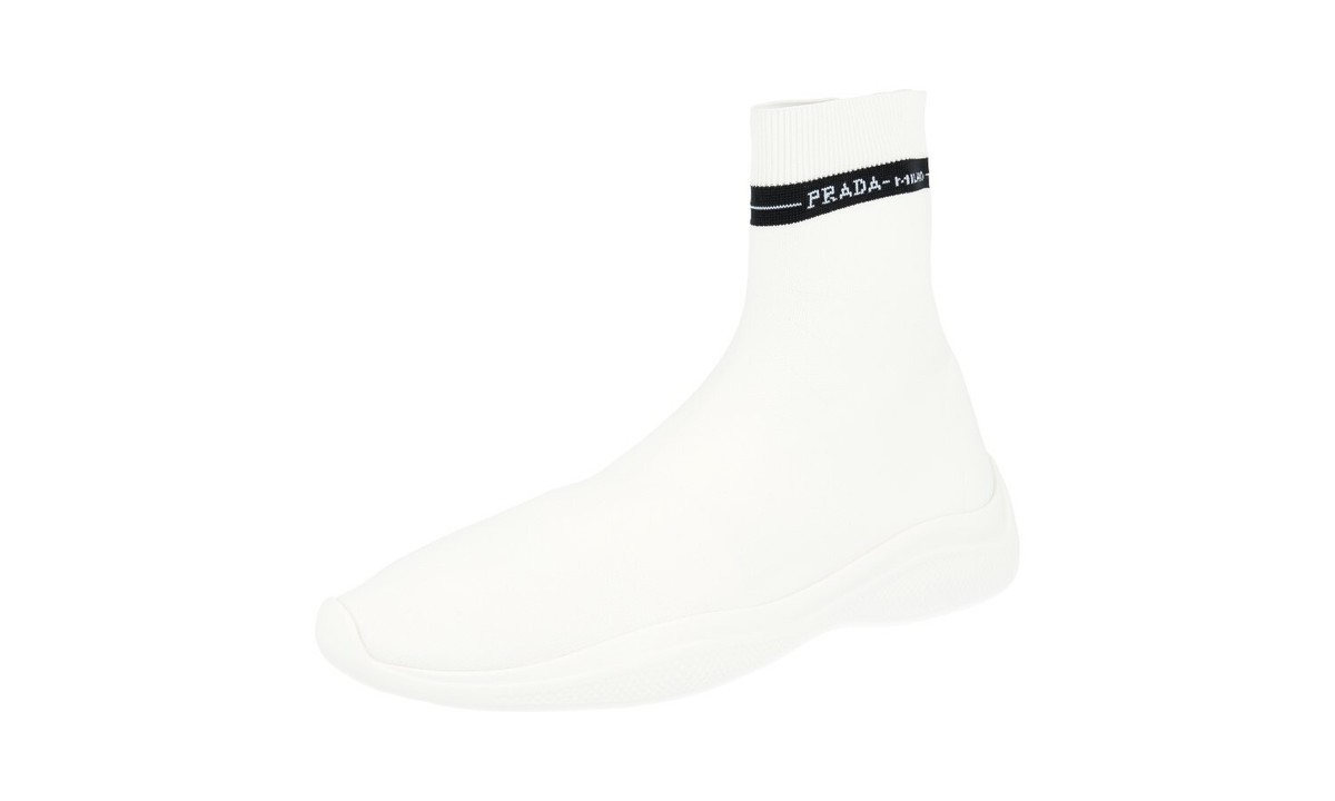 LUXURY PRADA SOCK HIGH-TOP SNEAKERS SHOES 1T898I WHITE NEW US 5 EU