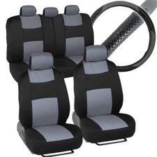 Blackgray Complete Fabric Car Seat Cover Set Steering Wheel Cover 10pc