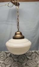 Vtg Schoolhouse Farmhouse Glass Pendant Swag Hanging Light 14" Snap Lid Art Deco