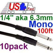 Lot10 100ft Mono 1/4"Male M Guitar/Amp/Microphone/PA Patch/Cable/Cord/Wire,6.3mm