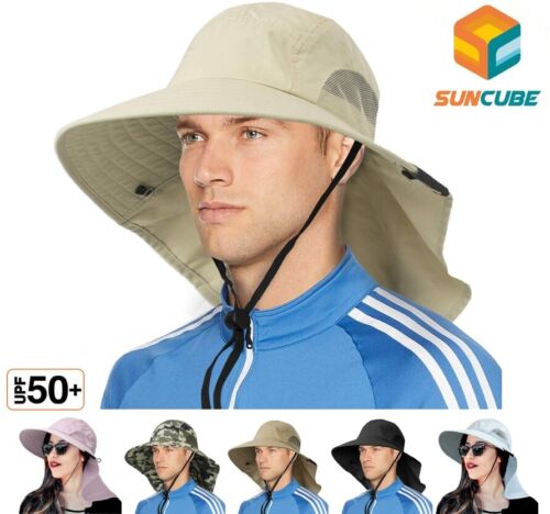 Fishing Sun Hats for Men with Neck Flap UV Cover Hiking Wide Brim Summer Adult - Picture 1 of 66