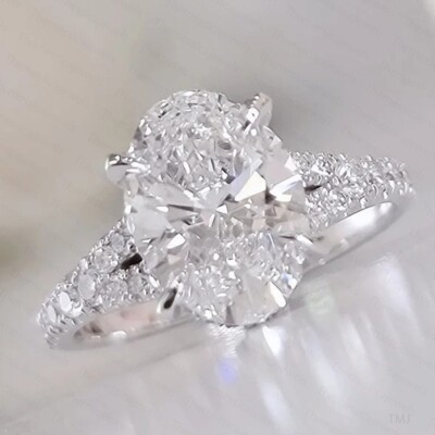 2.34 TCW Oval Cut Moissanite Solitaire Engagement Ring In 14k White Gold Plated