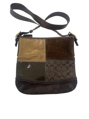 Vintage Coach Patchwork Shoulder Bag Brown Zip Closure Medium | eBay