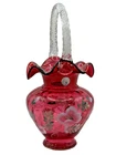 Fenton Glass Basket Cranberry Legacy Collection Hand Painted Artist Signed Nice