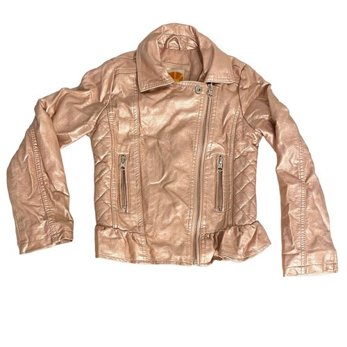 C&C California Metallic Pink Girls Moto Zip Jacket Size 5