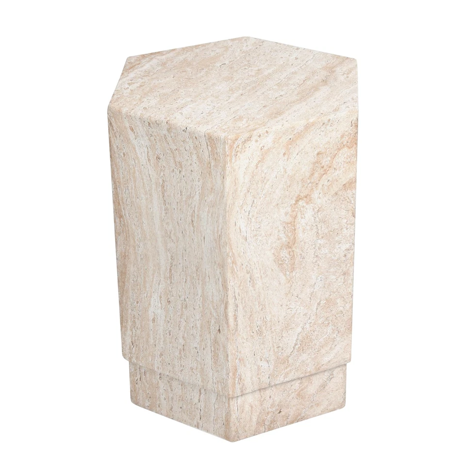 Hexagonal Travertine Stone Finish Italian Design MgO Side Accent Table, Livin... - Image 2 of 4