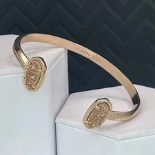 Kendra Scott Elton Cuff Bracelet Rose Gold Iridescent Bronze Drusy Oval Stones