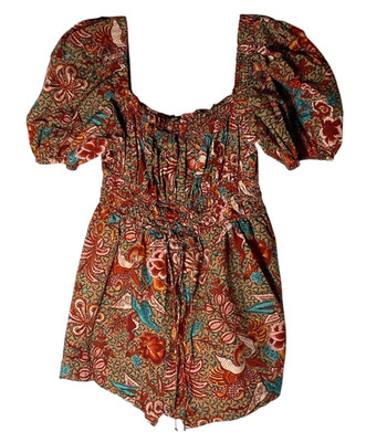 Ulla Johnson Arlo Playsuit Romper Red Floral Size 10 Cotton *READ FLAW*