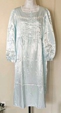 Sz:Med. "DELICATES" Granny Style Cottagecore Nightgown Light Blue Long Satin
