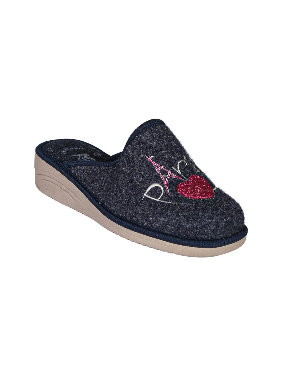Pantofole Donna Invernali In Feltro Grigio Con Fiore, Filsko, Suola In Feltro, Taglie 36-42, Made In Poland