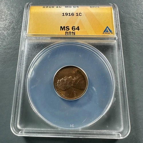 1916 1C Lincoln Cent ANACS MS64 (88062)