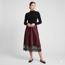 Wild Fable Women's Midi Skirt with Lace Detail NWT Sz Small