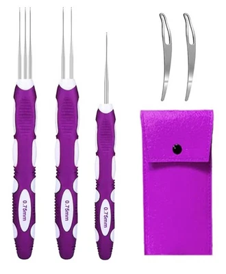 KNITISS 5pcs Dreadlock Crochet Hook 1,2&3 Needle Set Braiding Hair Making Tool Kit 0.75