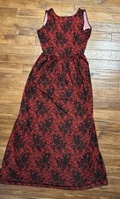 Koh Koh L Maxi Dress Red Black Roses Lace Print Party Prom Whimsigoth