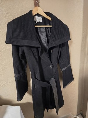 BCBGeneration Black Wool Blend Belted Trench Coat Women's XL