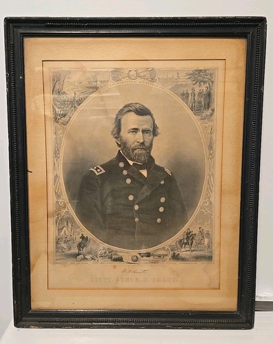  War Signed Engraving Lieut. Gen. U.S Grant. Framed 16" X 20".