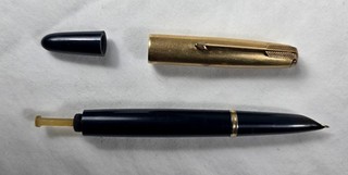 Vintage Parker 51 Blue Vacumatic Fountain Pen with 14K Gold Filled Cap