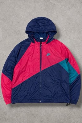 Nike Vintage Windbreaker Jacke L Pink Blau 90s Y2K Colorblock