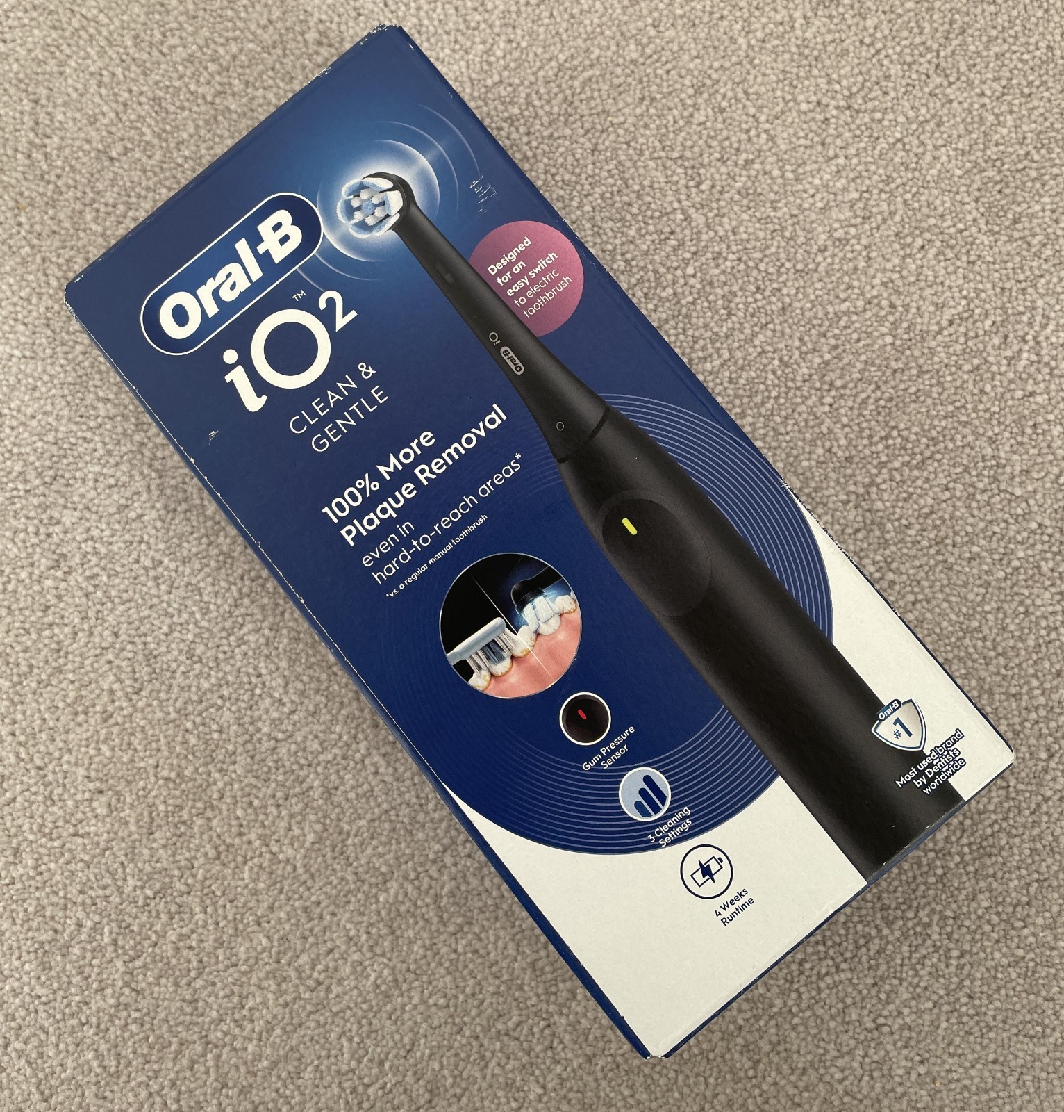 Oral-B Io2 Electric Toothbrush, 3 Modes, 100% Cleaner Teeth, Automatic Pressure Sensor, Quite Sound, Long-Lasting Battery, Night Black - Image 3