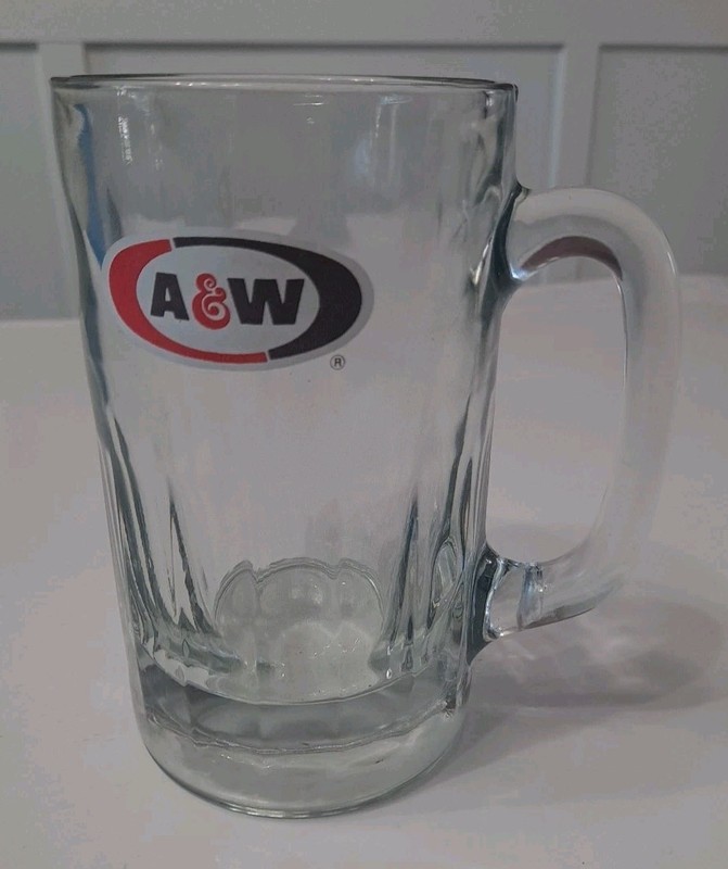A&W Root Beer Soda Mugs. 6'' Tall Heavy Glass Vintage AW