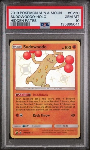 2019 POKEMON SUN & MOON HIDDEN FATES #SV20 SUDOWOODO-HOLO PSA 10