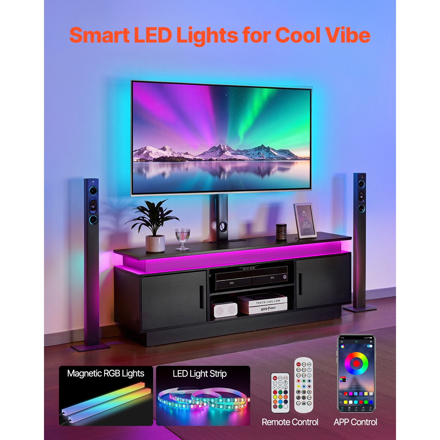 With Mount For Up To 75in Tvs With Power Outlet & Led Lights