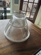 VINTAGE LIGHT SHADE HOLOPHANE INDUSTRIAL MID CENTURY RIBBED GLASS CONE