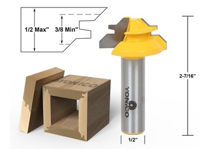 45 Degree - Up to 1/2'' Stock Lock Miter Router Bit - 1/2'' Shank - Yonico 15129