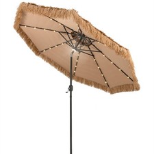 Patiojoy 10' Solar Lighted Thatched Tiki Patio Umbrella w/ Central Hub Light