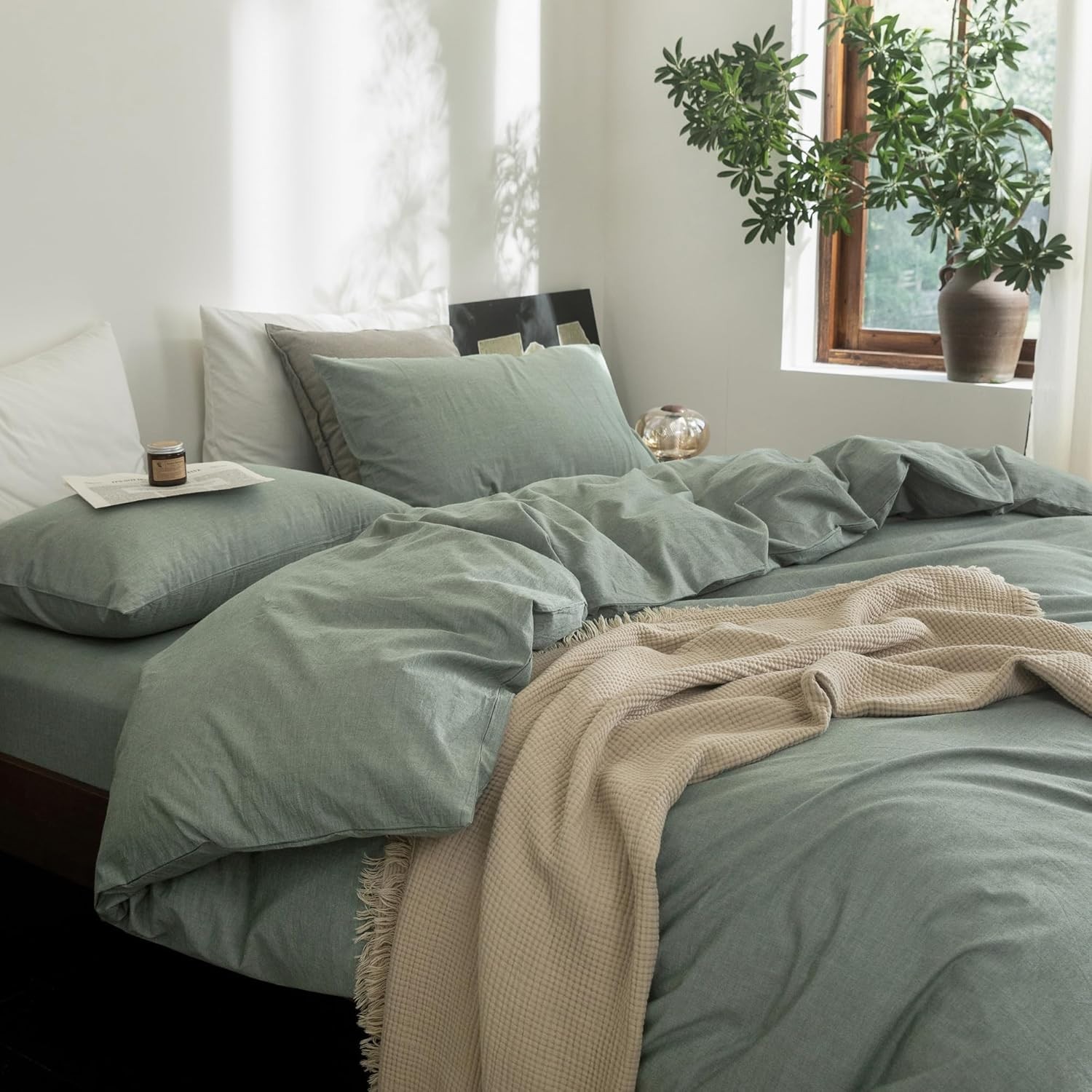 Green Cotton Duvet Cover And 2 Pillow Cover  Full, king, Queen, and other size.