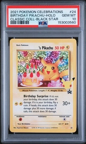 2021 POKEMON CELEBRATIONS CLASSIC COLLECTION #24 BIRTHDAY PIKACHU-HOLO PSA 10