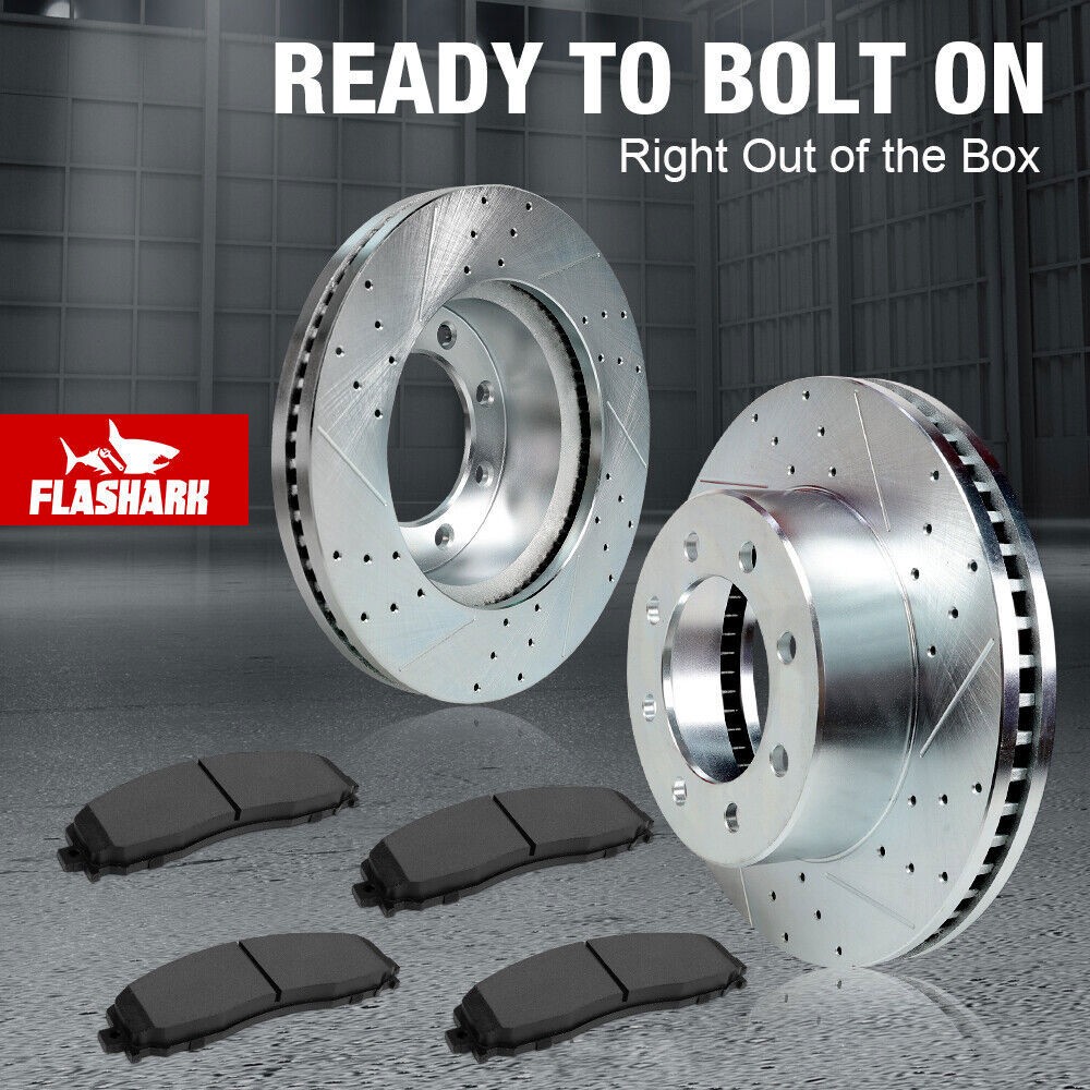 For Dodge Ram 2500 3500 2009-2018 Rear Drilled Slotted Rotors+ Brake Pads