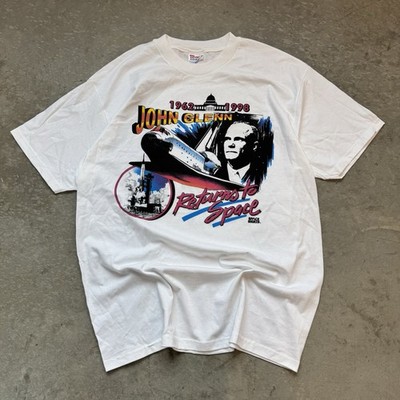 Vintage 90s John Glenn Return To Space Graphic T-Shirt Shuttle Plane USA Art XL