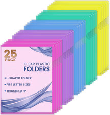 25 Pack Clear Document Folder Project Pockets, Clear Plastic Folders Letter Size