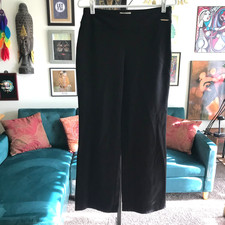 ELIE Elie Tahari size 8 Black Stretch Ponte Knit Side Zip Wide Leg Pants