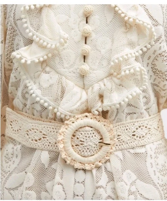 OFF WHITE Mini abito Zimmermann Tiggy in pizzo con volant bianco sporco taglia AU 0 da sposa