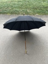 Vintage Antique Bakelite Wooden Crook Neck Handle Black Walking Umbrella Parasol