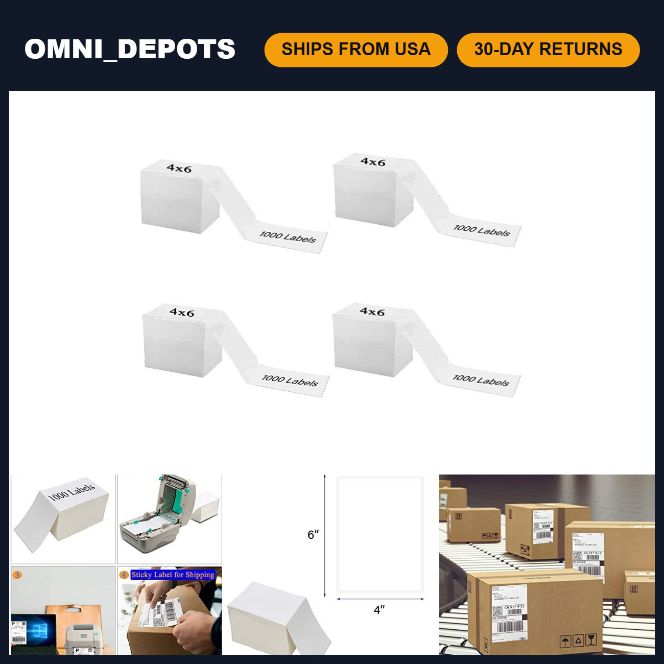 4000 Fanfold Shipping Labels 4x6 for Rollo Zebra Direct Thermal Printer, Perfora