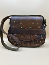 VTG 1970s Hand Tooled Painted Leather Saddle Bag Purse Boho Hippie Flowers