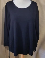 H by Halston Sz X3X Black Pullover Sweater Long Sleeve Chunky Braiding Side