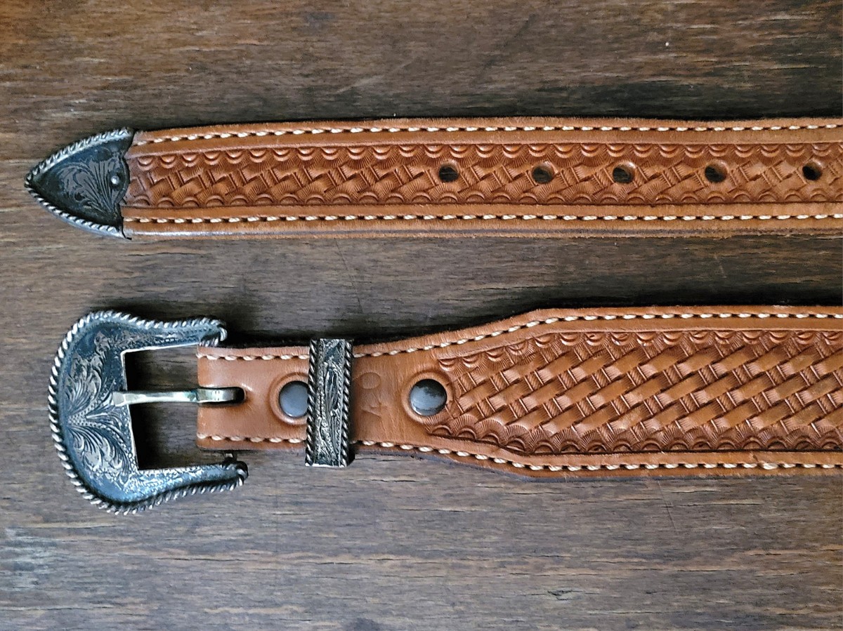 Monroy ~ Vintage Tan Leather Belt With Sterling Buckle 