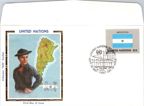 S07-8879, FLAGS OF UNITED NATIONS: ARGENTINA, COLORANO SILK FDC