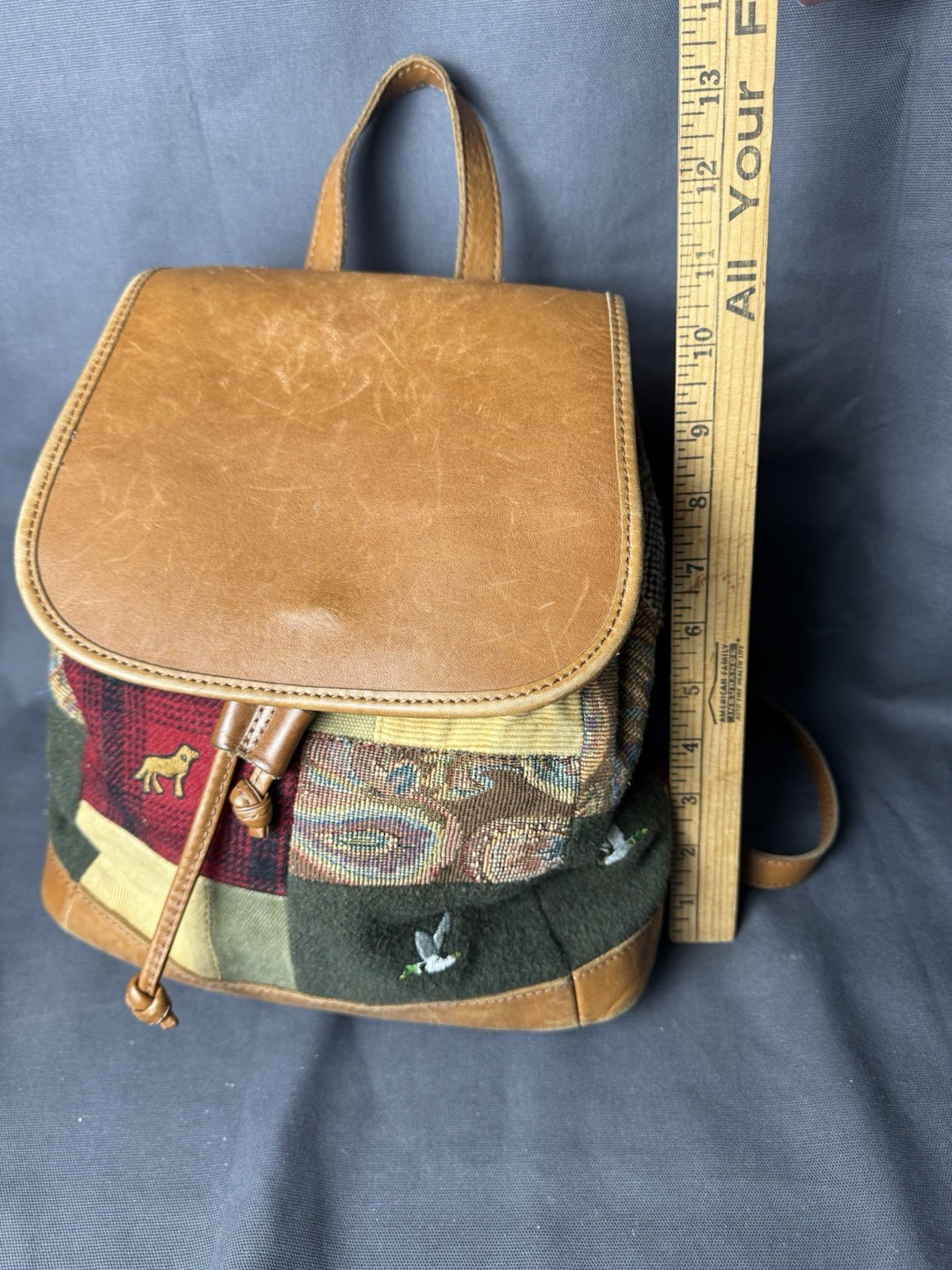 Ll Bean Patchwork Mini Backpack Vintage Leather O… - image 6