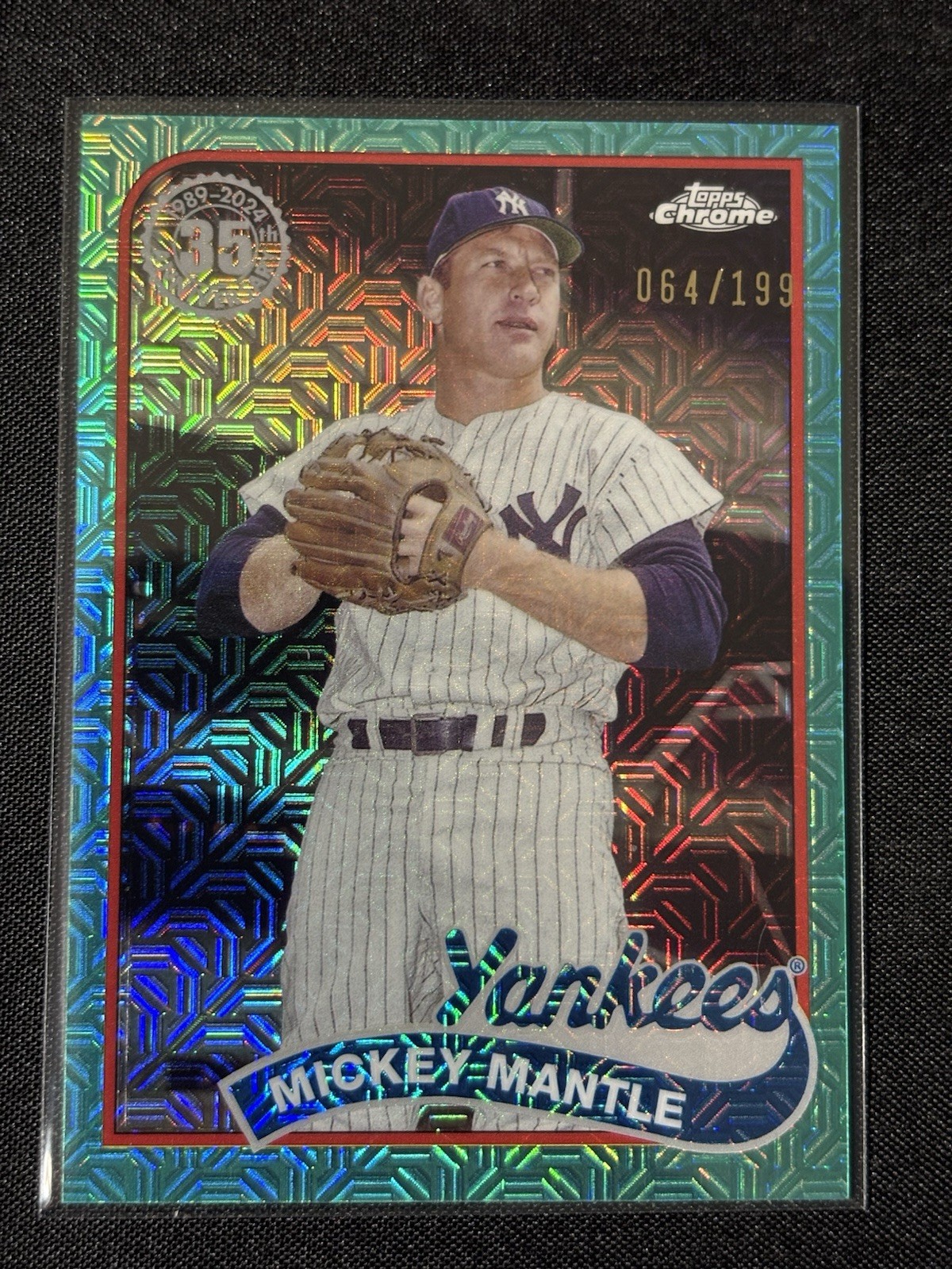 Mickey Mantle 2024 Topps Series 2 Chrome Silver Pack Aqua Mojo /199