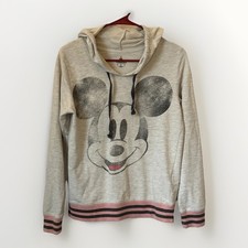 Disney Parks Sz M Sweatshirt Gray Pink Mickey Mouse Hoodie Retro Y2K Faded