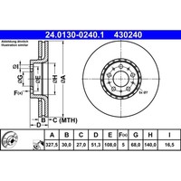 Bremsscheibe Ate 24.0130-0240.1 (2 Stk.) FüR Volvo Xc90 I