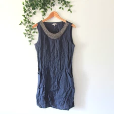 Lina Tomei Made In Italy Slate Gray Sleeveless Beaded Yoke Dress Size Medium