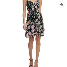 GUESS women’s Size 10 Floral Lace, Black Mini Fit & Flare Dress 