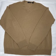 Vintage Cashmere Sweater Mens L Tan Camel V Neck Long Sleeve Classic Old Money