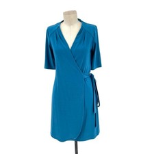 Komarov Petite Blue Wrap Jersey Short Sleeve Dress Size Medium Petite